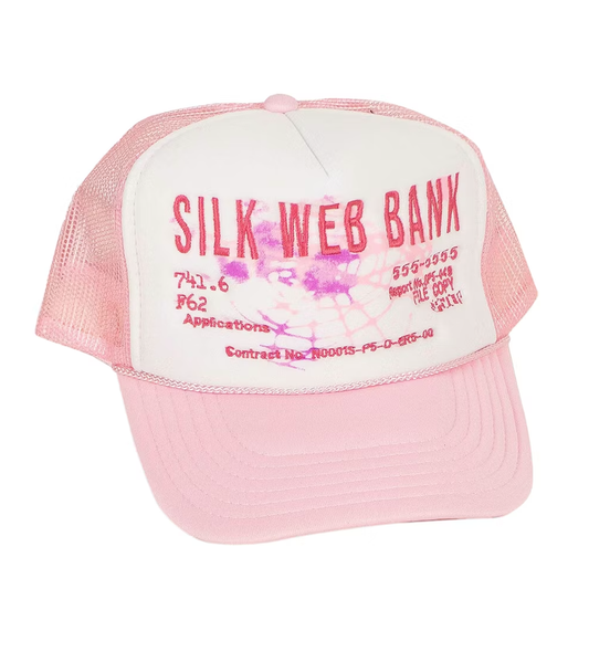 Sp5der Worldwide Silk Web Bank Trucker Hat White/Pink