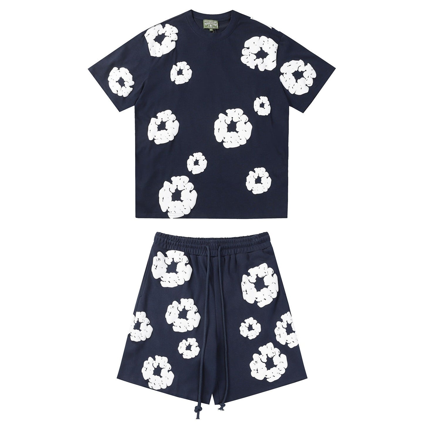 Denim Tears Outfit:T Shirt/Shorts (Separate Purchase Options) Puff Print Short Sleeve T-shirt Loose Couple Shorts Suit